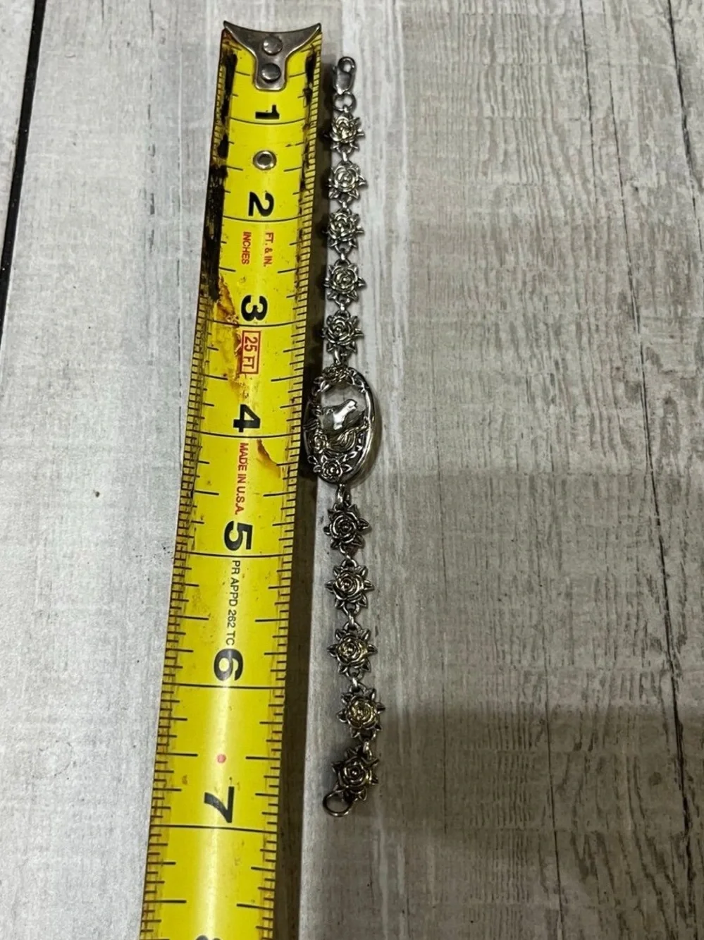 Vintage GORHAM Sterling Silver Vermeil Gold Rose Flower Horse Link Bracelet 925